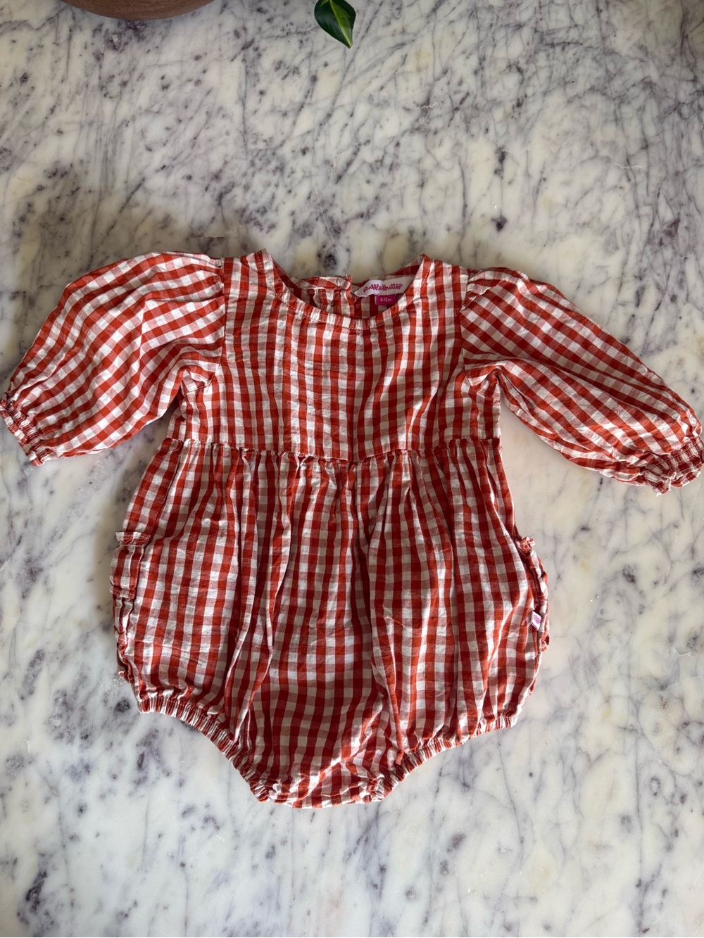 Ruffle Butts Rust and White Gingham Bubble Romper